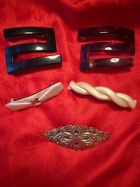 Assorted Women's Hair Barrettes - Black, Purple, Pearl, Silver made in France